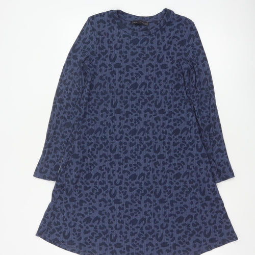 Marks and Spencer Women's Blue Animal Print Long Sleeve A-Line Dress Size 10