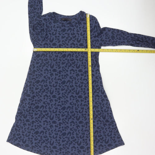 Marks and Spencer Women's Blue Animal Print Long Sleeve A-Line Dress Size 10