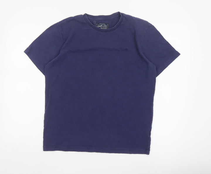 Criminal Men Blue Cotton Crew Neck Short Sleeve T-Shirt Size M
