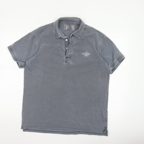 Lazy Jacks Men's Grey Stonewashed Cotton Polo Shirt Size M