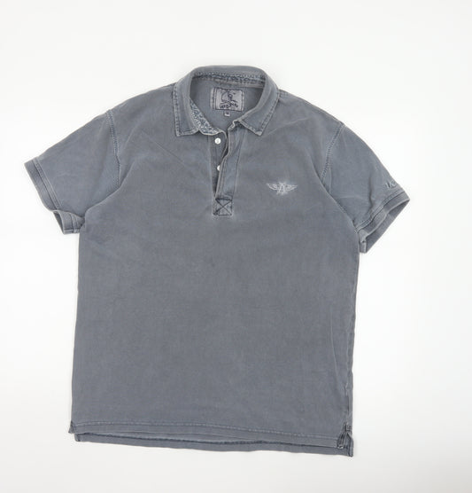Lazy Jacks Men's Grey Stonewashed Cotton Polo Shirt Size M