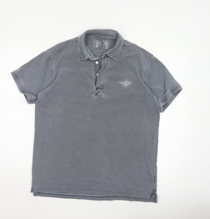 Lazy Jacks Men's Grey Stonewashed Cotton Polo Shirt Size M