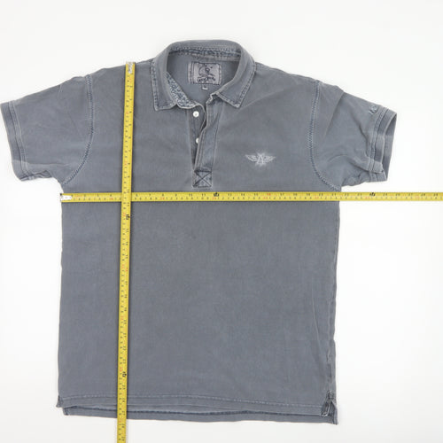 Lazy Jacks Men's Grey Stonewashed Cotton Polo Shirt Size M