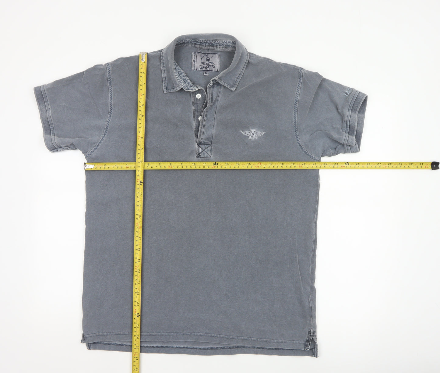 Lazy Jacks Men's Grey Stonewashed Cotton Polo Shirt Size M