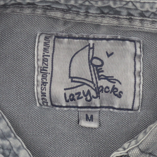 Lazy Jacks Men's Grey Stonewashed Cotton Polo Shirt Size M