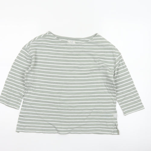 Fat Face Women Green Striped 3/4 Sleeve Cotton Boat Neck Top Size 6