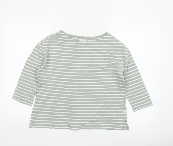 Fat Face Women Green Striped 3/4 Sleeve Cotton Boat Neck Top Size 6