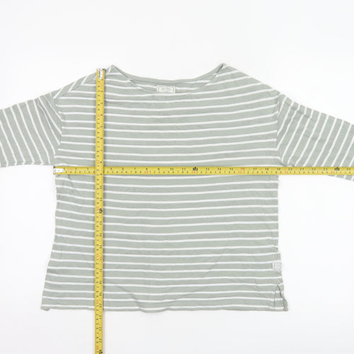 Fat Face Women Green Striped 3/4 Sleeve Cotton Boat Neck Top Size 6