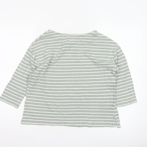 Fat Face Women Green Striped 3/4 Sleeve Cotton Boat Neck Top Size 6