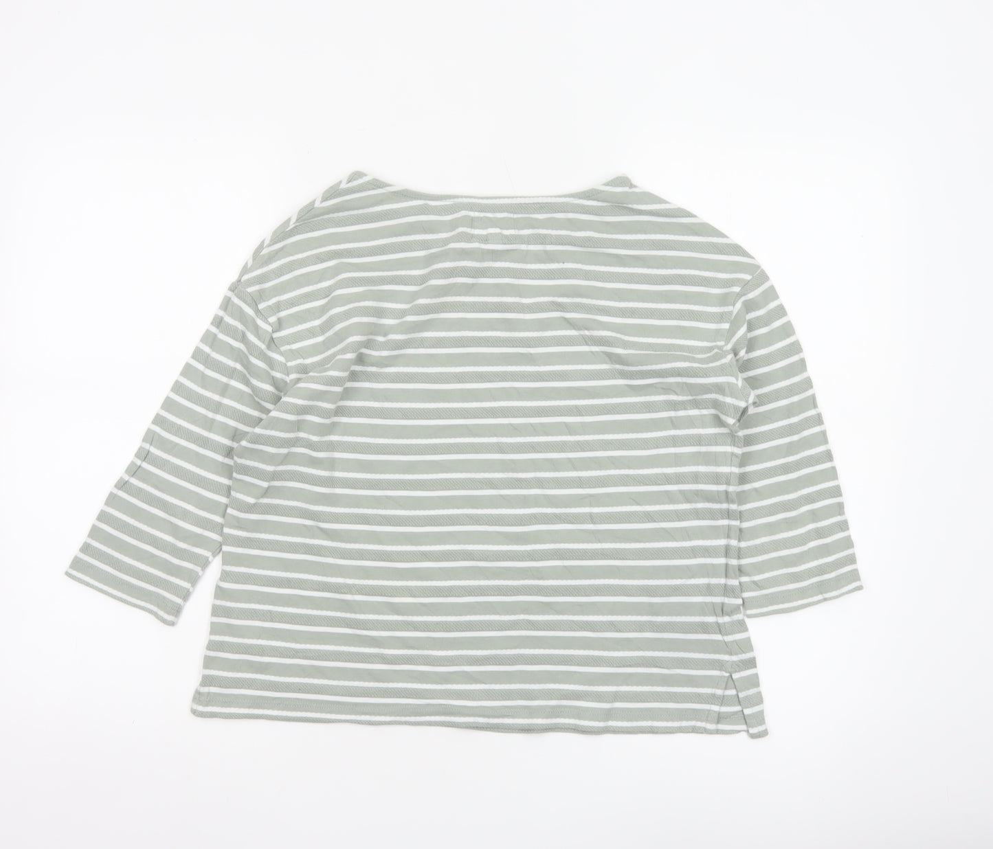 Fat Face Women Green Striped 3/4 Sleeve Cotton Boat Neck Top Size 6