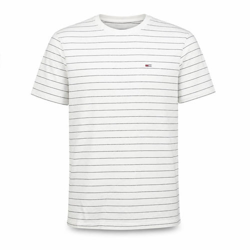 Tommy Jeans Men’s White Striped Cotton Crew Neck Short Sleeve T-Shirt M