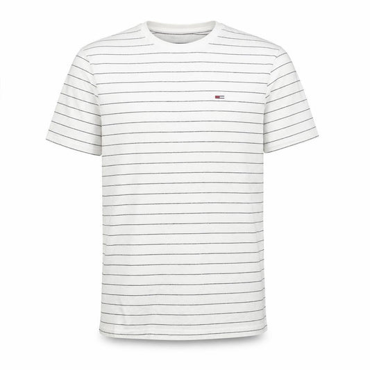 Tommy Jeans Men’s White Striped Cotton Crew Neck Short Sleeve T-Shirt M