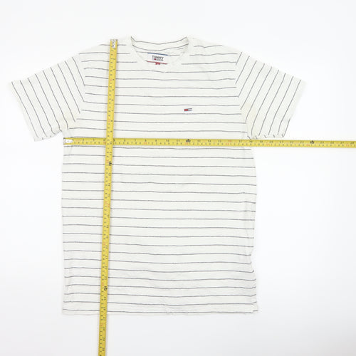 Tommy Jeans Men’s White Striped Cotton Crew Neck Short Sleeve T-Shirt M