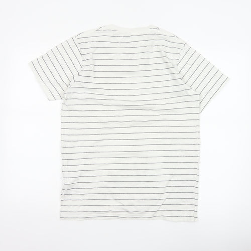 Tommy Jeans Men’s White Striped Cotton Crew Neck Short Sleeve T-Shirt M
