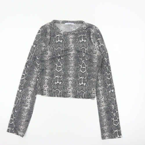 Zara Women Grey Snake Print Cropped Knit Top M