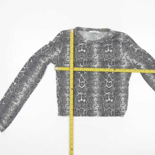 Zara Women Grey Snake Print Cropped Knit Top M