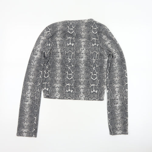 Zara Women Grey Snake Print Cropped Knit Top M
