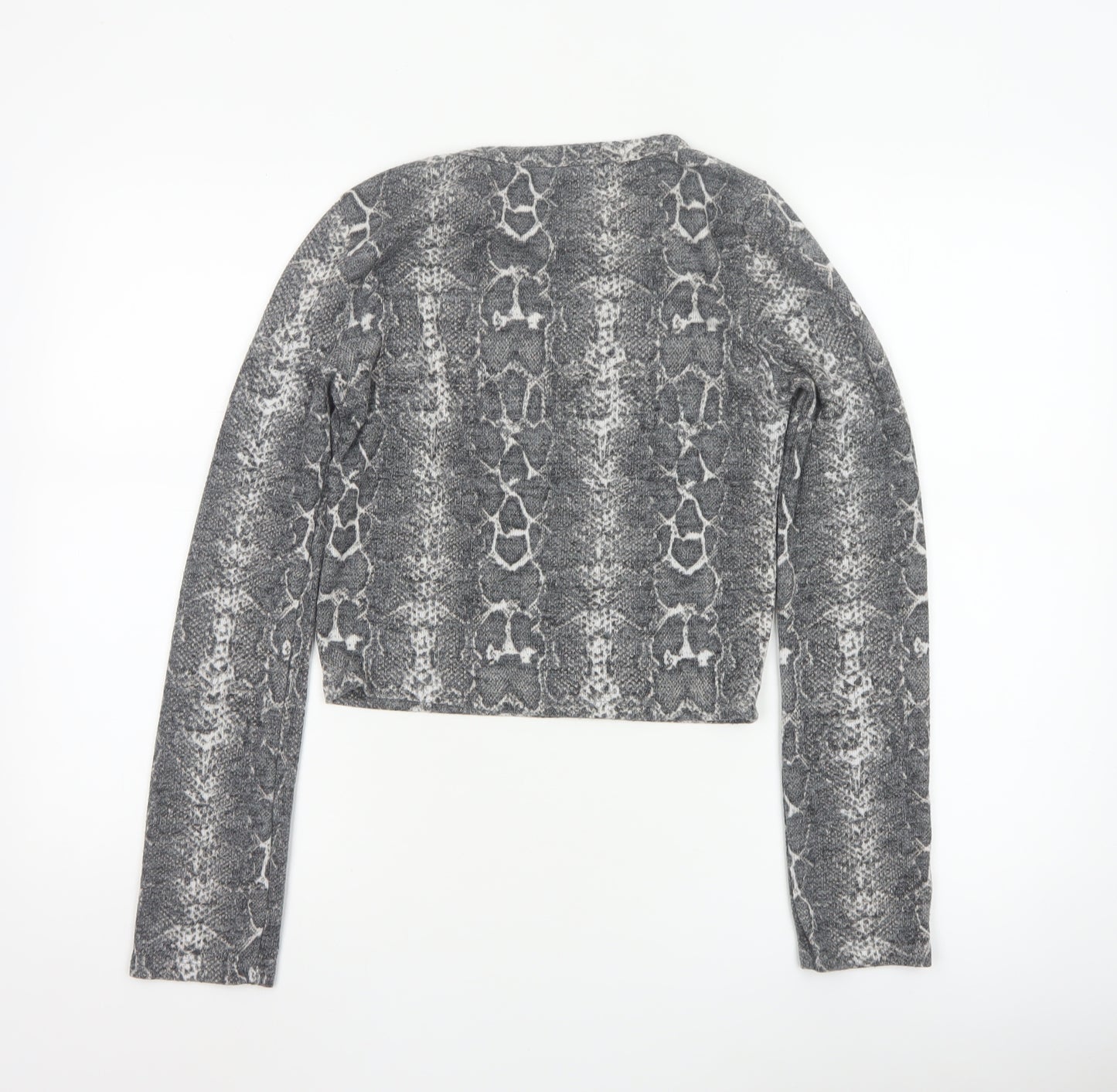 Zara Women Grey Snake Print Cropped Knit Top M