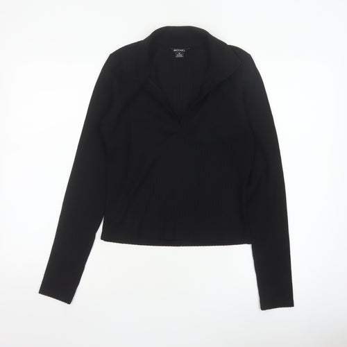 Monki Women’s Black Collared Long Sleeve Stretch Cropped Top Size 12