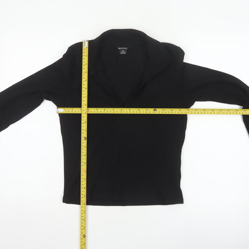 Monki Women’s Black Collared Long Sleeve Stretch Cropped Top Size 12