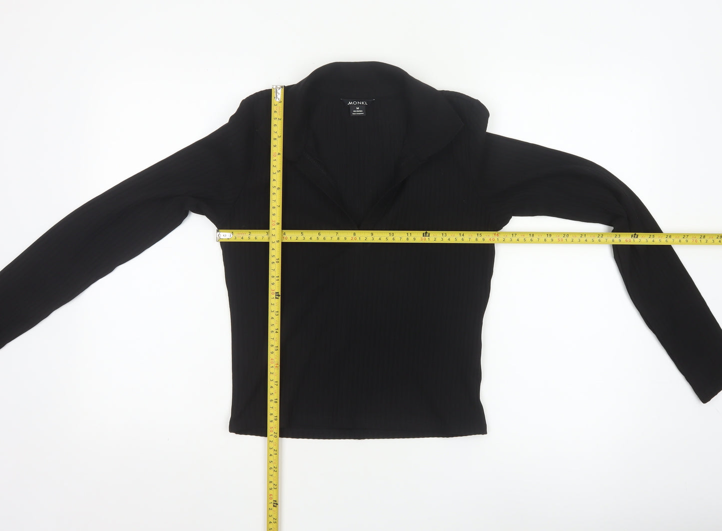 Monki Women’s Black Collared Long Sleeve Stretch Cropped Top Size 12