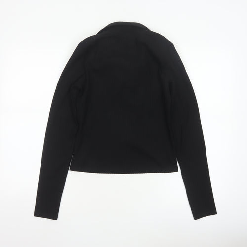 Monki Women’s Black Collared Long Sleeve Stretch Cropped Top Size 12