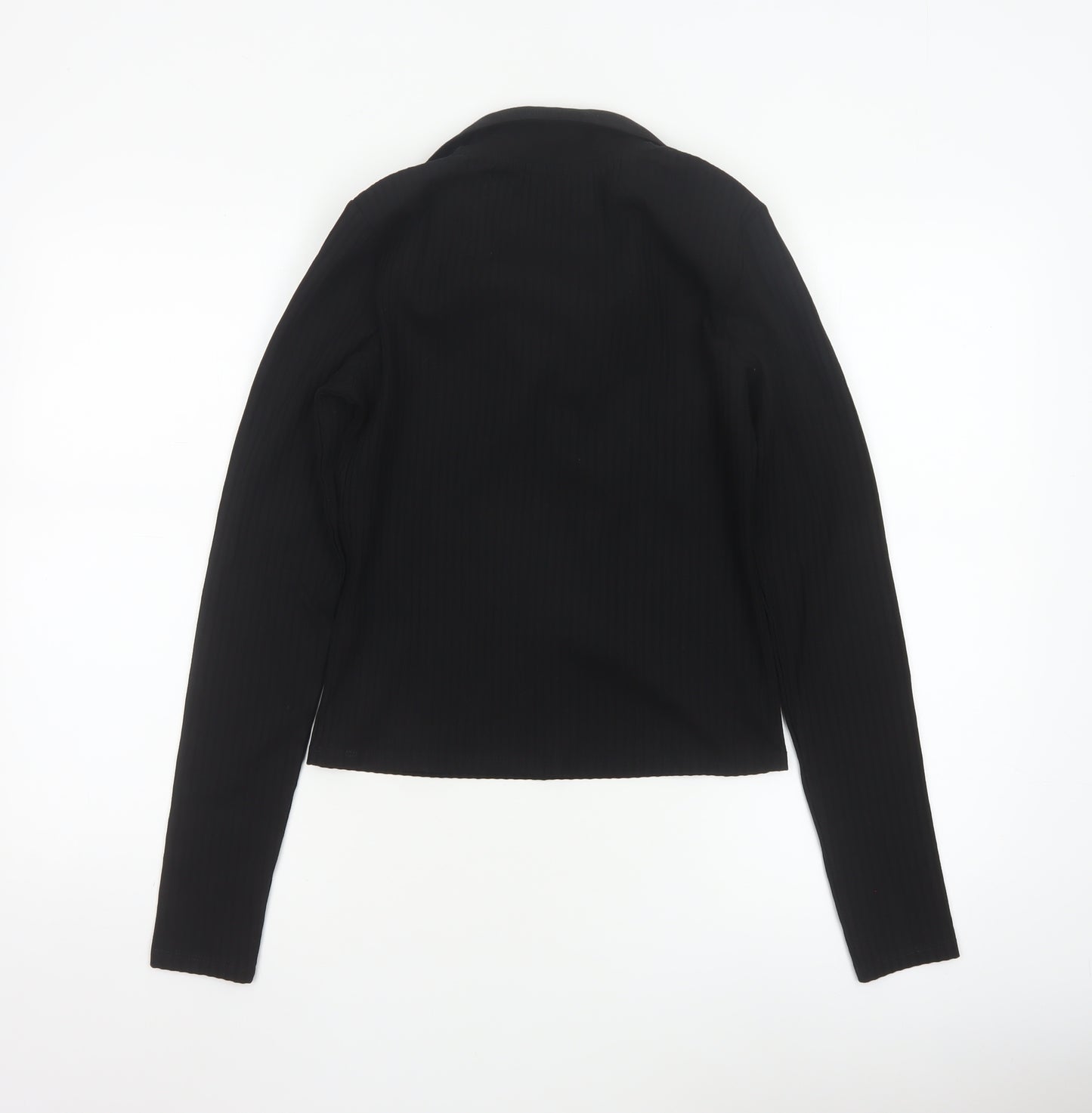 Monki Women’s Black Collared Long Sleeve Stretch Cropped Top Size 12