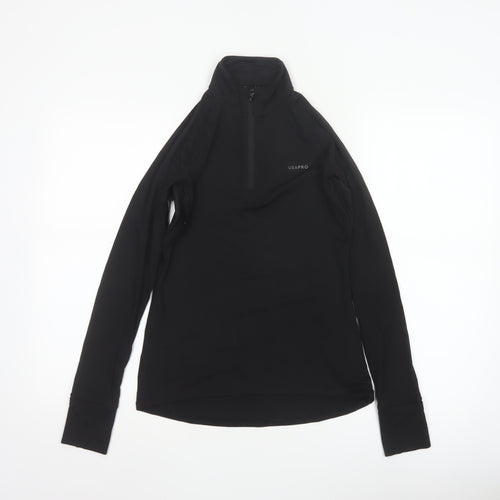USA Pro Womens Black Slim Fit 1/4 Zip Long Sleeve Activewear Top Size 10