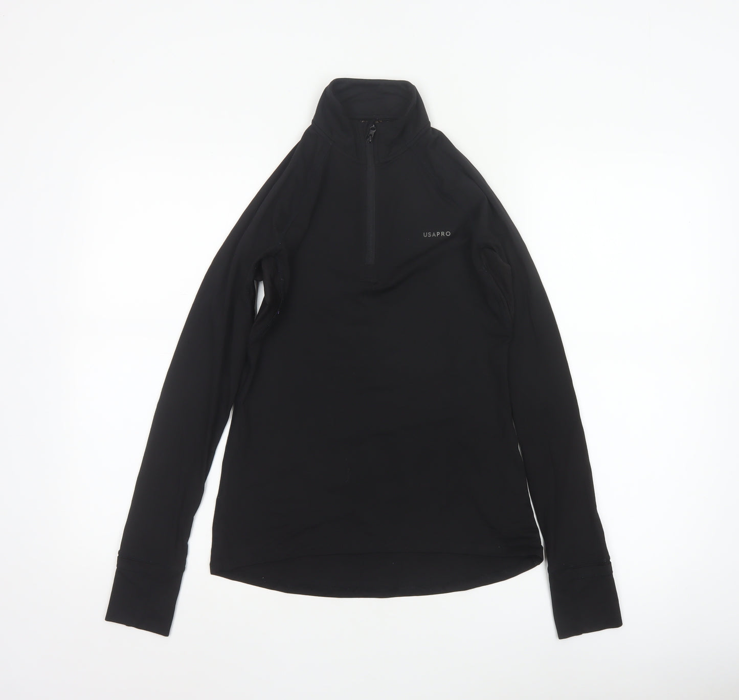 USA Pro Womens Black Slim Fit 1/4 Zip Long Sleeve Activewear Top Size 10