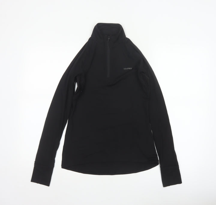 USA Pro Womens Black Slim Fit 1/4 Zip Long Sleeve Activewear Top Size 10
