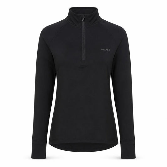 USA Pro Womens Black Slim Fit 1/4 Zip Long Sleeve Activewear Top Size 10