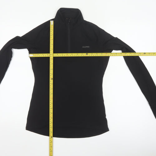 USA Pro Womens Black Slim Fit 1/4 Zip Long Sleeve Activewear Top Size 10
