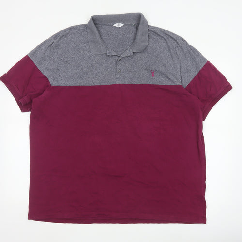 Next Men's Grey and Red Colourblock Polo Shirt 3XL Regular Fit