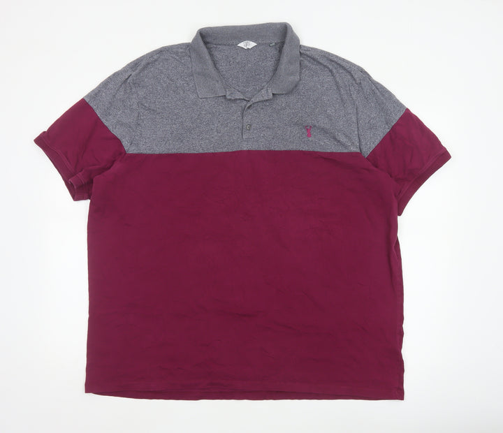 Next Men's Grey and Red Colourblock Polo Shirt 3XL Regular Fit