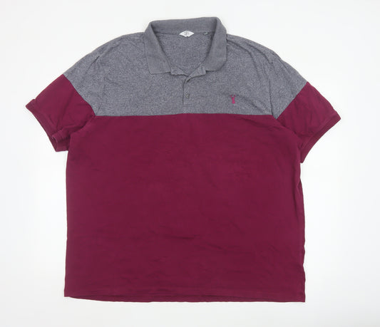 Next Men's Grey and Red Colourblock Polo Shirt 3XL Regular Fit