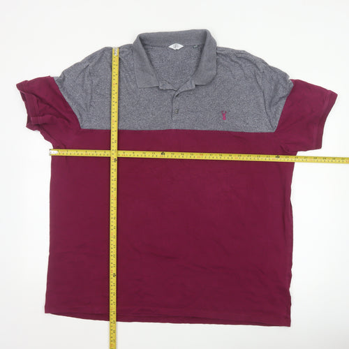 Next Men's Grey and Red Colourblock Polo Shirt 3XL Regular Fit
