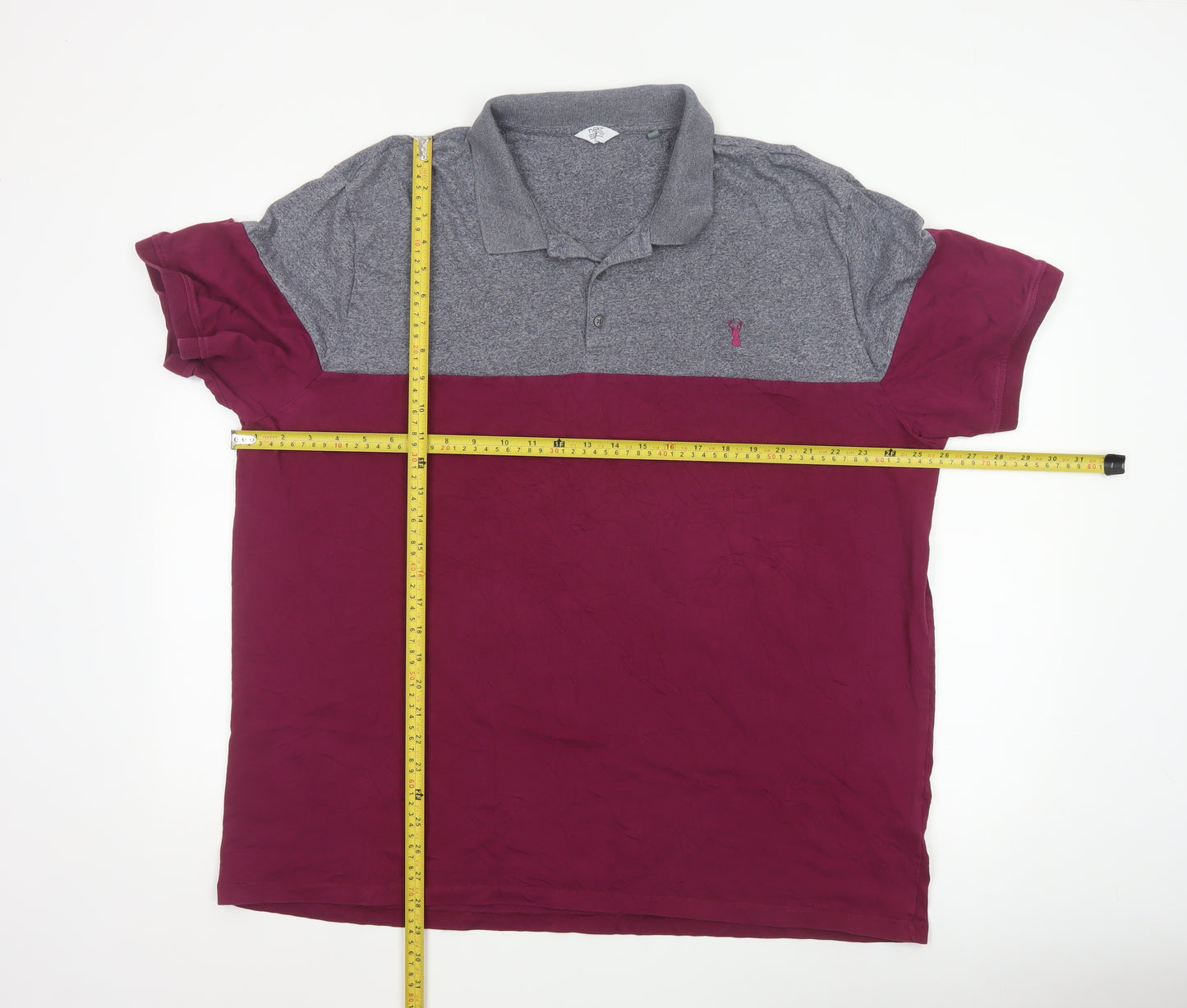 Next Men's Grey and Red Colourblock Polo Shirt 3XL Regular Fit