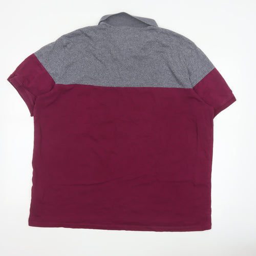 Next Men's Grey and Red Colourblock Polo Shirt 3XL Regular Fit