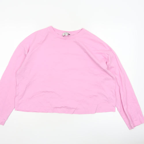 COS Womens Pink Long Sleeve 100% Cotton Basic Crew Neck T-Shirt Size 12