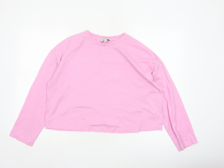 COS Womens Pink Long Sleeve 100% Cotton Basic Crew Neck T-Shirt Size 12