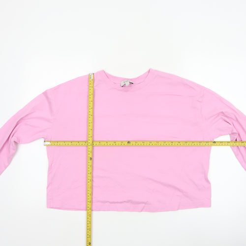 COS Womens Pink Long Sleeve 100% Cotton Basic Crew Neck T-Shirt Size 12