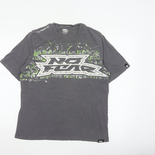 No Fear Men's Grey Graphic Print Crew Neck Cotton T-Shirt Medium
