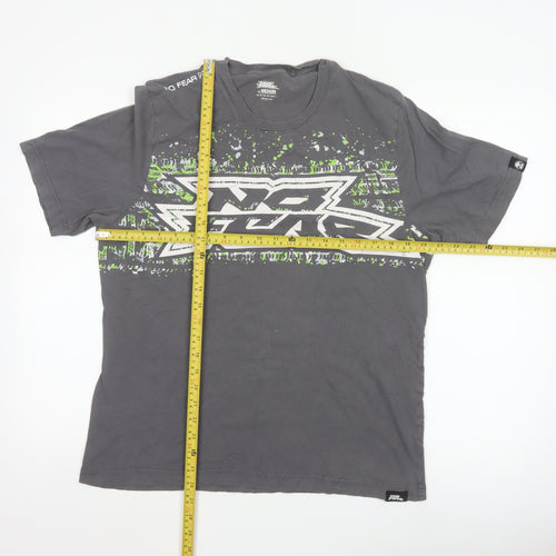 No Fear Men's Grey Graphic Print Crew Neck Cotton T-Shirt Medium