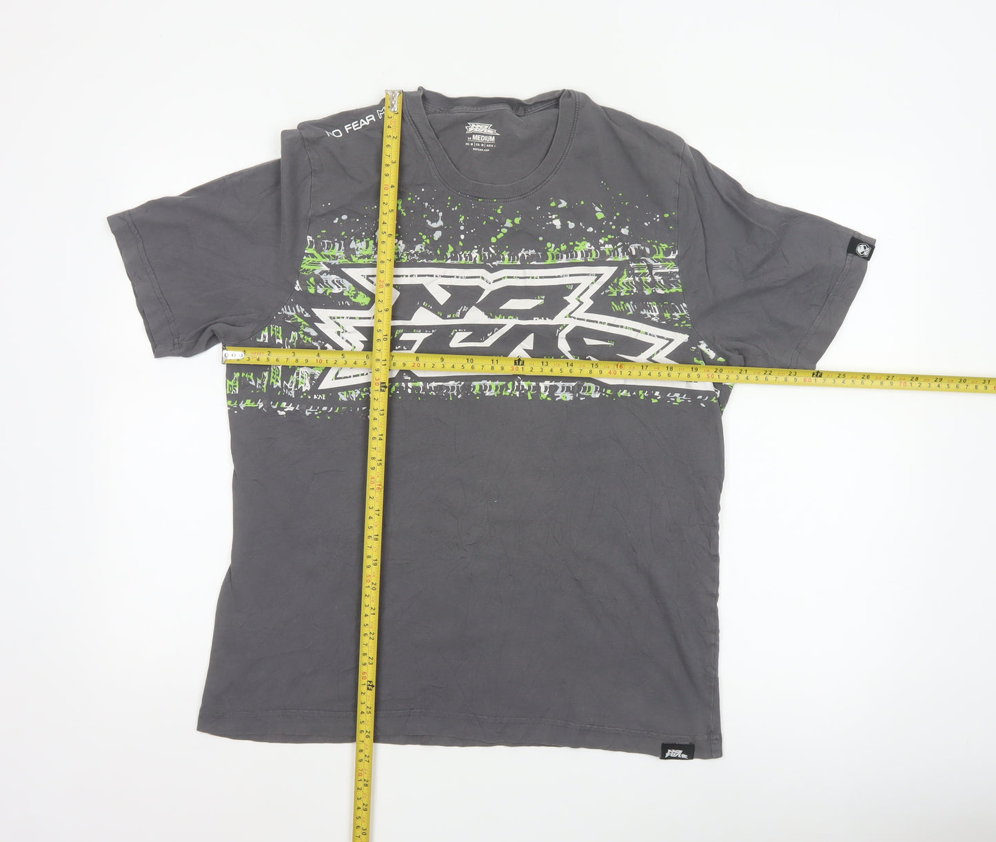 No Fear Men's Grey Graphic Print Crew Neck Cotton T-Shirt Medium
