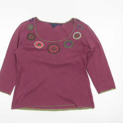 Boden Women Purple Cotton 3/4 Sleeve Scoop Neck Top Size 14
