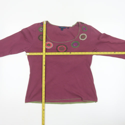 Boden Women Purple Cotton 3/4 Sleeve Scoop Neck Top Size 14