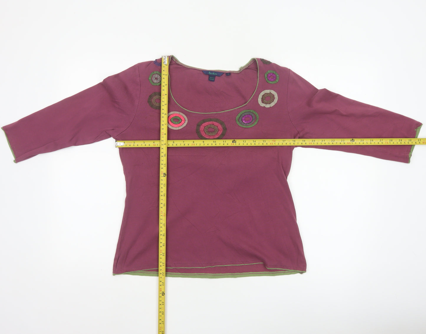 Boden Women Purple Cotton 3/4 Sleeve Scoop Neck Top Size 14