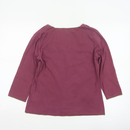 Boden Women Purple Cotton 3/4 Sleeve Scoop Neck Top Size 14