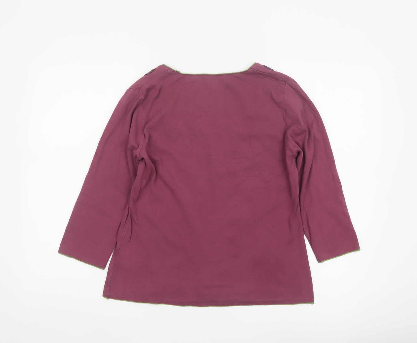Boden Women Purple Cotton 3/4 Sleeve Scoop Neck Top Size 14