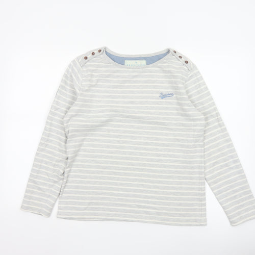 Brakeburn Women’s Grey Striped Long Sleeve Boat Neck Cotton Top Size 10